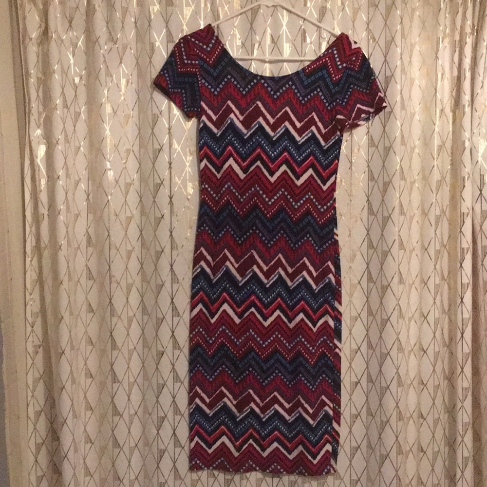 Red white and blue patterned dress